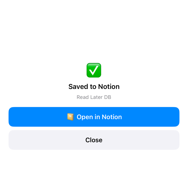 The Saved to Notion confirmation